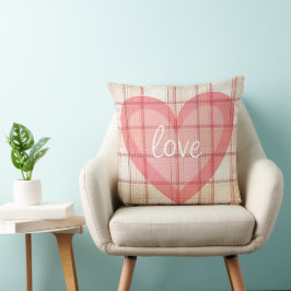 COJÍN DECORATIVO PATRÓN DE CUADROS MARRÓN CON CORAZÓN DE SAN VALENT