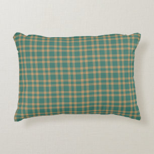 Cojín Decorativo Patrón de Cuadros Marrón Verde Azulado
