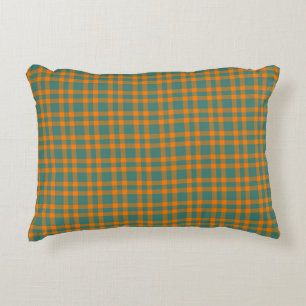 Cojín Decorativo Patrón de Cuadros Naranja Verde Azulado