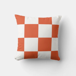 Cojín Decorativo Patrón de cuadros naranja y blanco