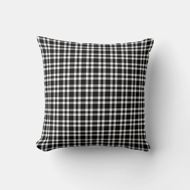 Cojín Decorativo Patrón de Cuadros Negro Blanco (Anverso)