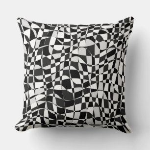 Cojín Decorativo Patrón de cuadros negros y blancos deformados