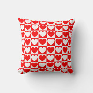 Cojín Decorativo Patrón de cuadros rojos y blancos con corazones