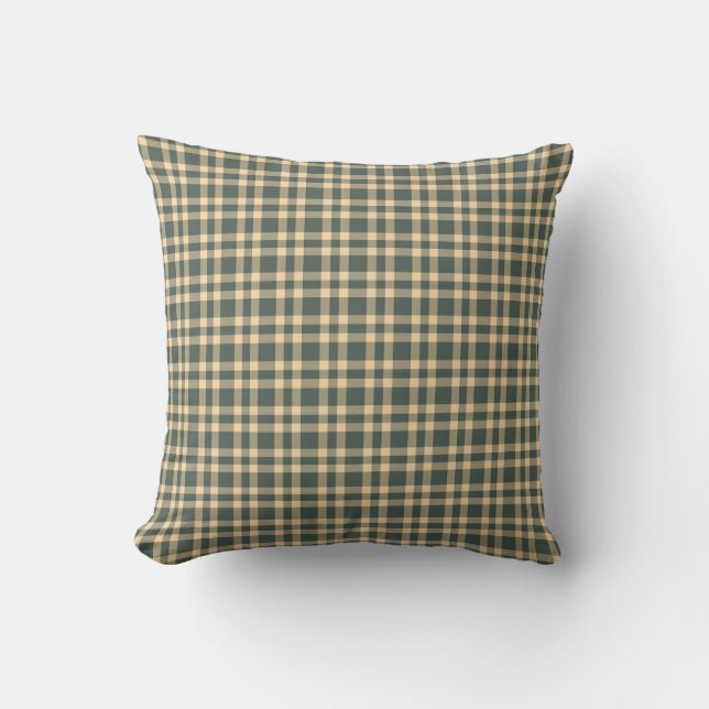 Cojín Decorativo Patrón de Cuadros Verde Amarillo (Anverso)