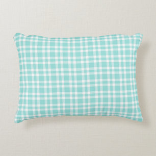 Cojín Decorativo Patrón de Cuadros Verde Azul y Blanco