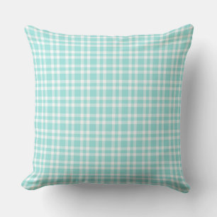 Cojín Decorativo Patrón de Cuadros Verde Azul y Blanco