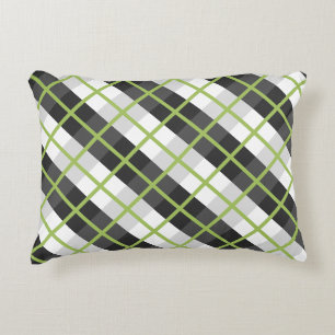 Cojín Decorativo Patrón de cuadros verde retro negro y blanco