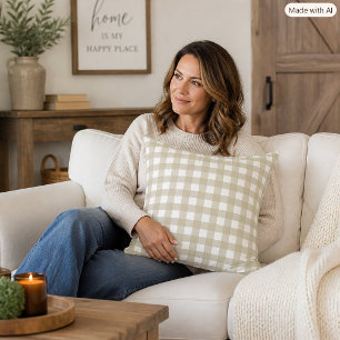 Cojín Decorativo Patrón de cuadros verde salvia y blanco estilo gra