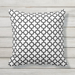 Cojín Decorativo Patrón de cuatrefoil blanco y negro