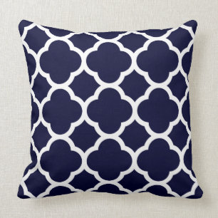Cojín Decorativo Patrón de cuatro hojas azul marino y blanco