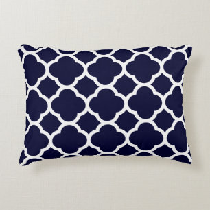 Cojín Decorativo Patrón de cuatro hojas azul marino y blanco