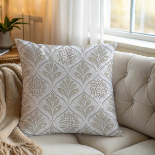 Cojín Decorativo Patrón de cuatro hojas beige y blanco brillante