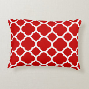 Cojín Decorativo Patrón de cuatro hojas rojo y blanco