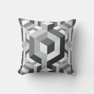 Cojín Decorativo Patrón de cubo isométrico monocromo