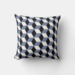 Cojín Decorativo Patrón de Cubos 3D azul cielo y blanco negro