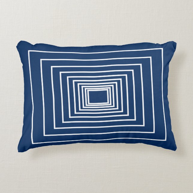 Cojín Decorativo Patrón de cubos blancos azul de la Marina moderna  (Anverso)