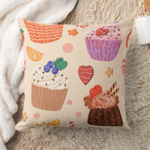 Cojín Decorativo Patrón de Cupcakes Dulces y Delicias de Postres
