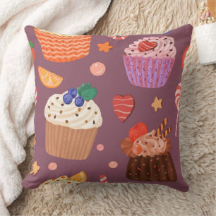 Cojín Decorativo Patrón de Cupcakes Dulces y Delicias de Postres