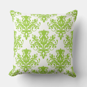 Cojín Decorativo Patrón de Damasco 02 - Verde Marciano sobre Blanco