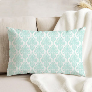 Cojín Decorativo Patrón de damasco antiguo ornamentado aqua sobre b