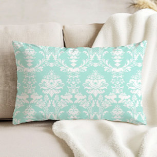 Cojín Decorativo Patrón de damasco antiguo ornamentado blanco sobre