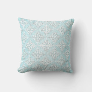 Cojín Decorativo Patrón de damasco azul pastel y blanco
