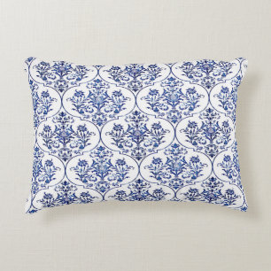 Cojín Decorativo Patrón de Damasco brillante - azul