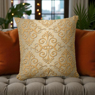 Cojín Decorativo Patrón de damasco con relieve dorado