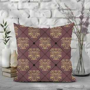 Cojín Decorativo Patrón de Damasco de Diamantes Oscuro Mauve