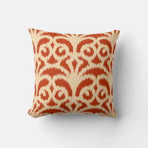 Cojín Decorativo Patrón de damasco de Ikat - naranja mandarín