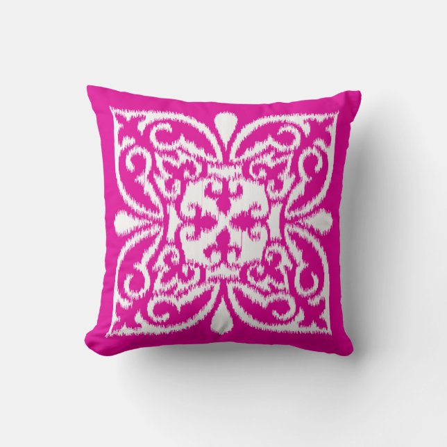 Cojín Decorativo Patrón de damasco de ikat - rosa y blanco profundo (Anverso)