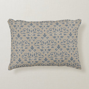 Cojín Decorativo Patrón de Damasco de Rollo Línea Crema Azul Arena
