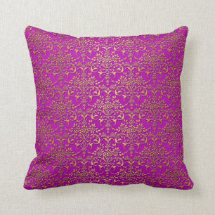 Cojín Decorativo Patrón de damasco dorado y púrpura elegante