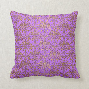 Cojín Decorativo Patrón de damasco elegante en púrpura y dorado