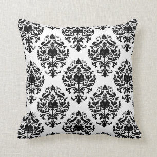 Cojín Decorativo Patrón de Damasco en blanco y negro