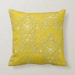 Cojín Decorativo Patrón de damasco floral amarillo vibrante
