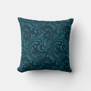 Cojín Decorativo Patrón de damasco floral verde azulado oscuro