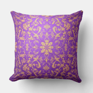 Cojín Decorativo Patrón de Damasco morado y dorado.Moderno exterior