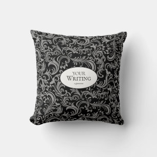 Cojín Decorativo Patrón de Damasco Negro Bodas Personalizadas