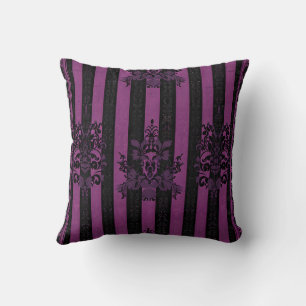 Cojín Decorativo Patrón de Damasco Púrpura y Negro
