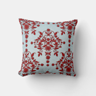 Cojín Decorativo Patrón de damasco rojo oscuro y azul verdoso claro