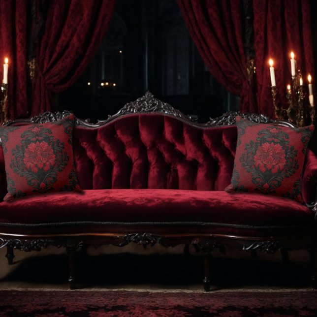 Cojín Decorativo Patrón de Damasco Rojo y Negro (Subido por el creador)