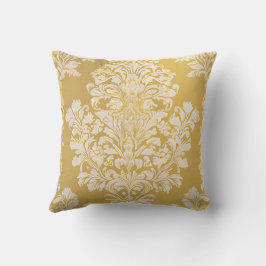 Cojín Decorativo Patrón de Damasco sofisticado - Oro y crema