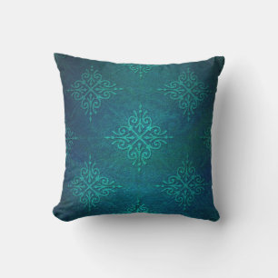 Cojín Decorativo Patrón de damasco verde azulado