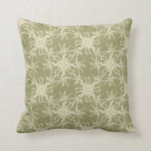 Cojín Decorativo Patrón de Damasco verde oliva dorado