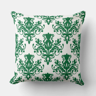 Cojín Decorativo Patrón de Damask 02 - Verde del bosque sobre blanc