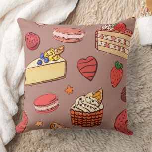 Cojín Decorativo Patrón de Delicias de Pastelería y Cheesecake Gour