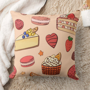 Cojín Decorativo Patrón de Delicias de Pastelería y Cheesecake Gour