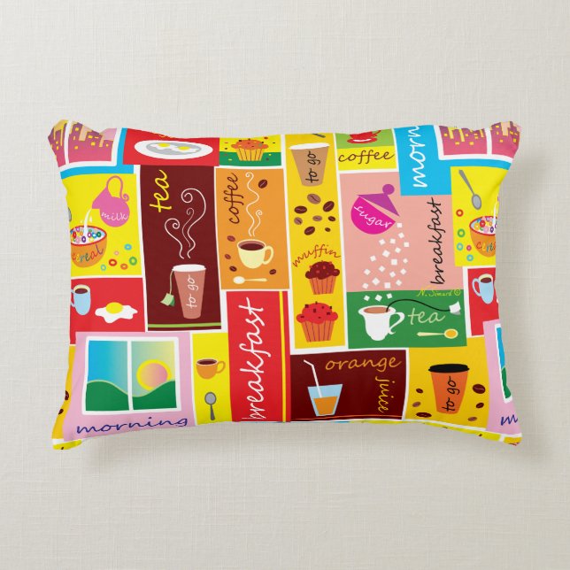 Cojín Decorativo Patrón de desayuno caprichoso (Anverso)