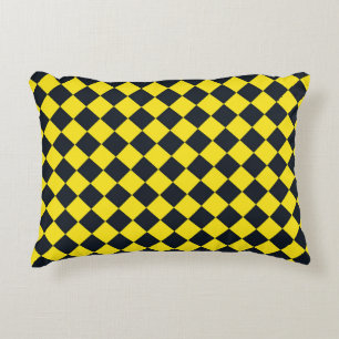 Cojín Decorativo Patrón de diamante de cuadros amarillo negro
